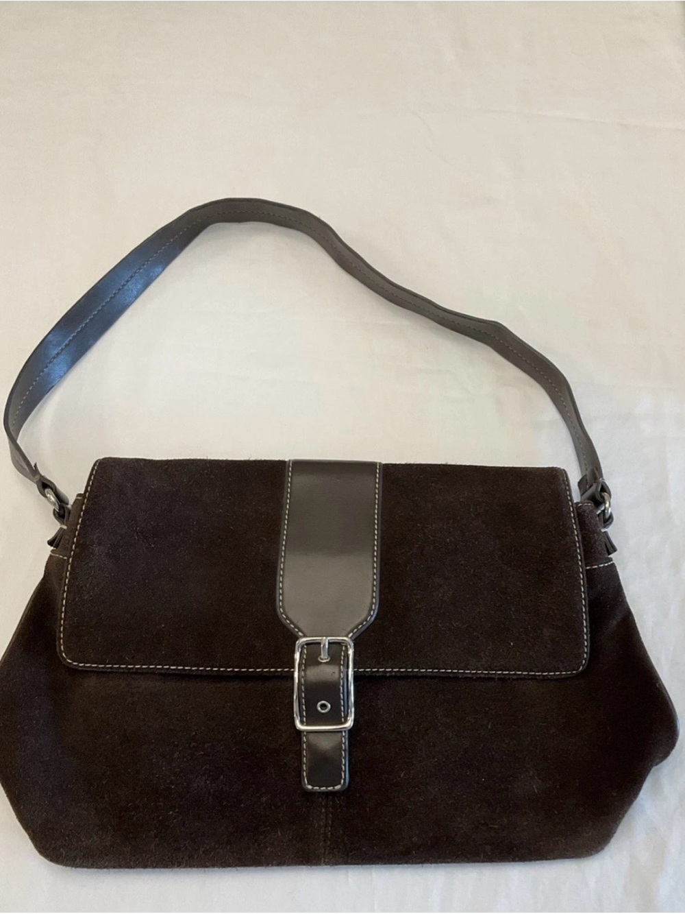 Liz Claiborne Brown Suede Purse With Leather Trim
